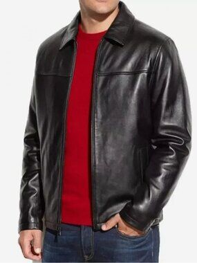Claiborne Men's Black Lambskin Leather Jacket - Size Medium